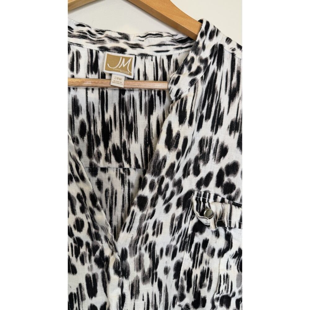 JM Collection Woman 100% Linen Animal Print Button Blouse Shirt Top Plus 24W - Picture 3 of 9